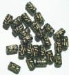 24 13mm Transparent Dark Green & Gold Textured Tube Beads